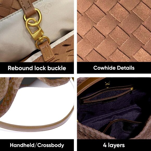Chic Braided Leather Tote Bag with Woven Details - Versatile Suede Shoulder Bag - Picture 4 of 6